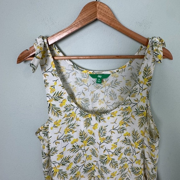 Dip Lemon Linen Blend Ruffle Peplum Tank Top Bow Detail Straps Size Medium - Picture 2 of 9